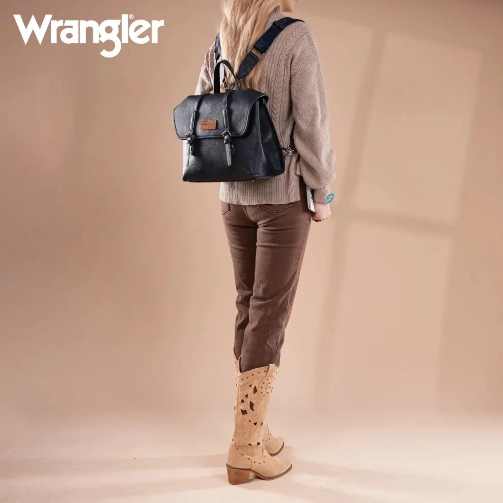 Wrangler Top Handle Carry Satchel/Laptop Bag/Backpack/Crossbody Navy Blue
